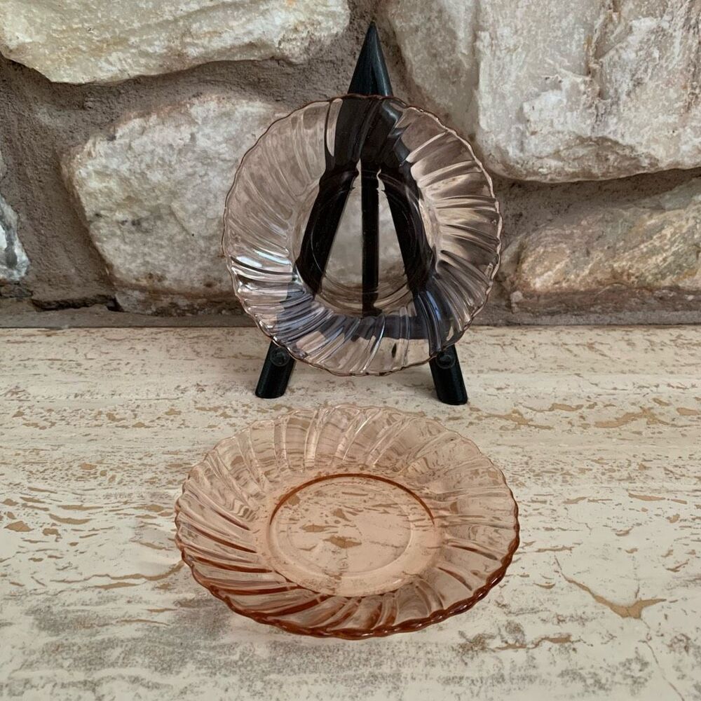 Vintage Mexico Fortecrisa small sucers pink glass
